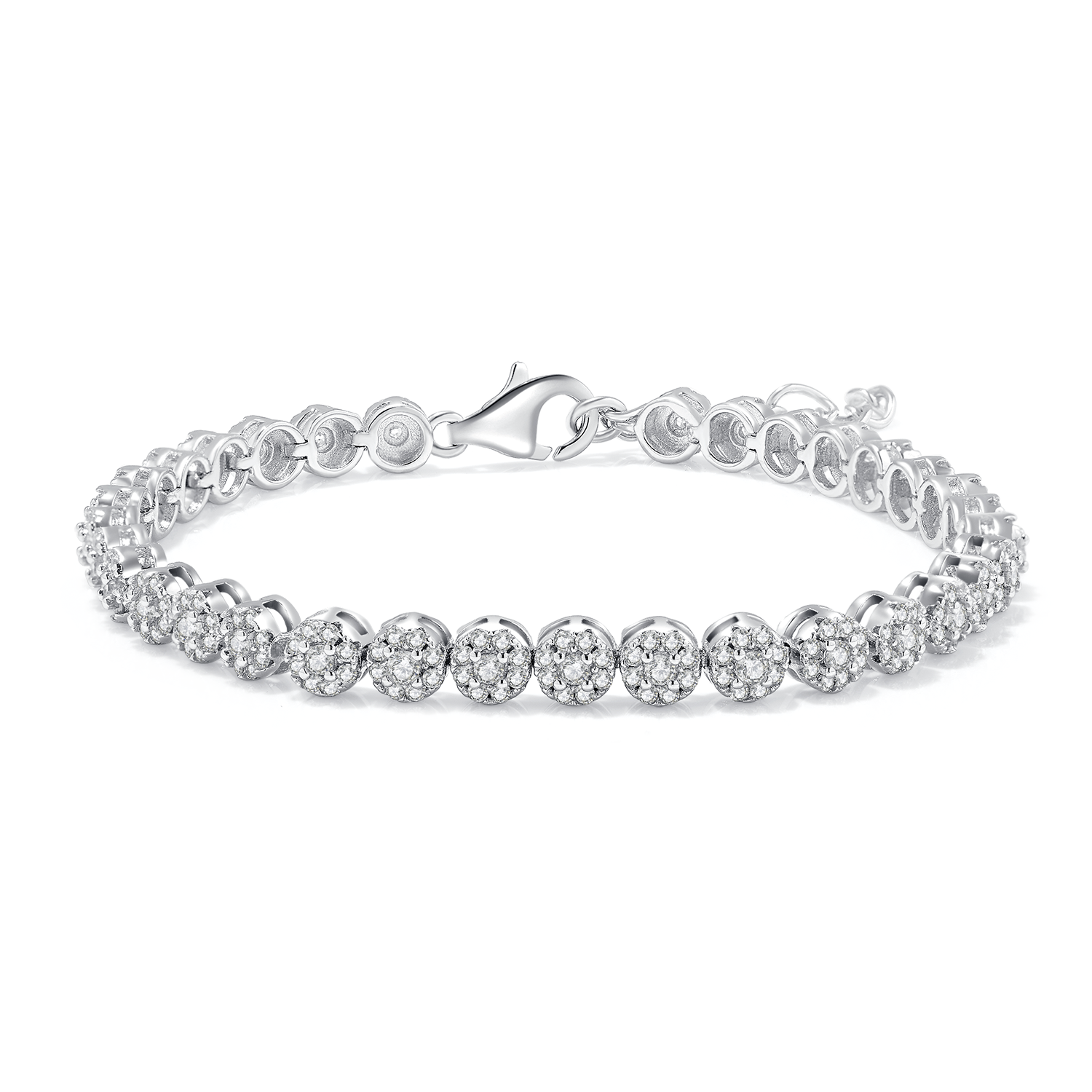 3.5 CT D Color Moissanite Round Bezel Tennis Bracelet (18cm) in 18K White Gold Plated Sterling Silver#1