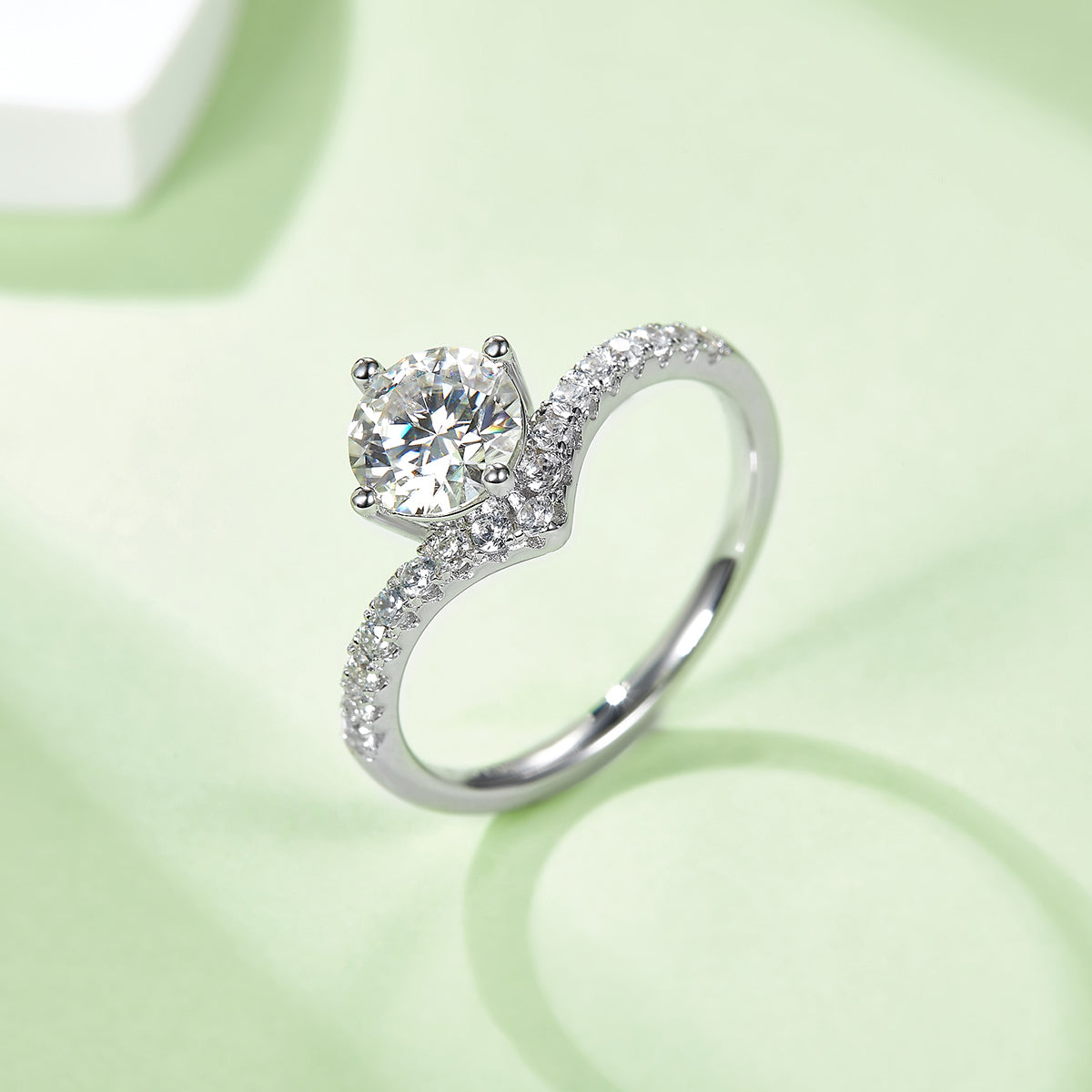 1.0 CT D Color Moissanite V-Shaped Eternity Band in White Gold Plated Sterling Silver#4