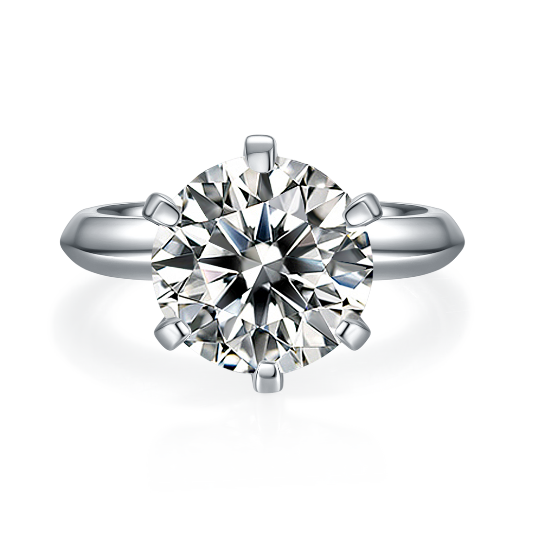 5.0 CT D Color Moissanite 6-Prong Classic Plain Shank Ring in White Gold Plated Sterling Silver#4