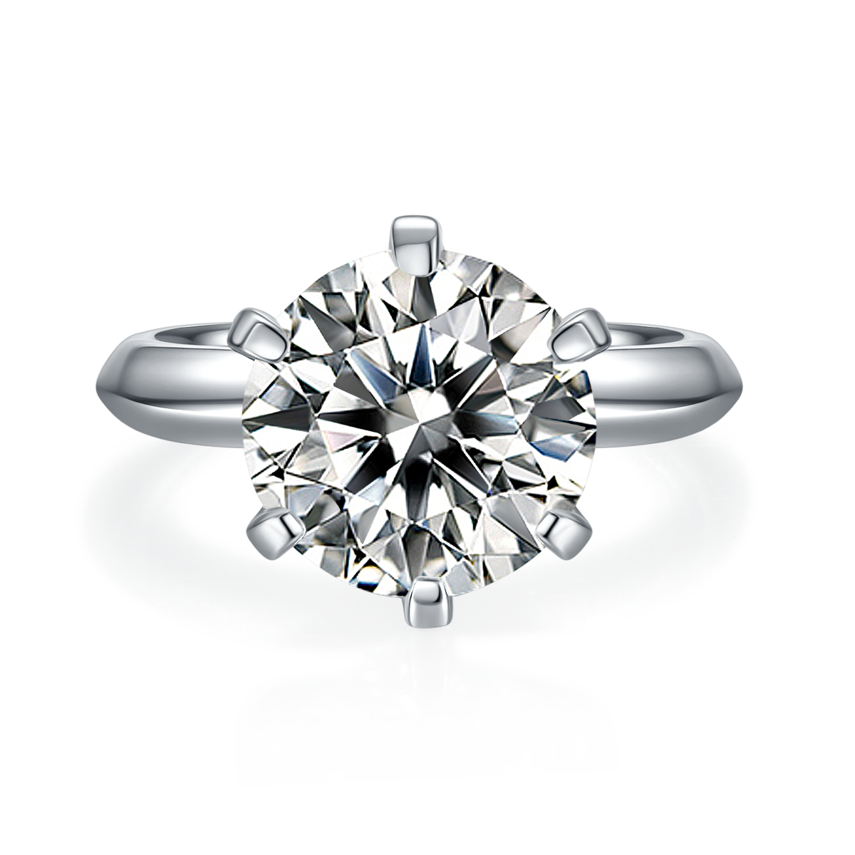 5.0 CT D Color Moissanite 6-Prong Classic Plain Shank Ring in White Gold Plated Sterling Silver#4