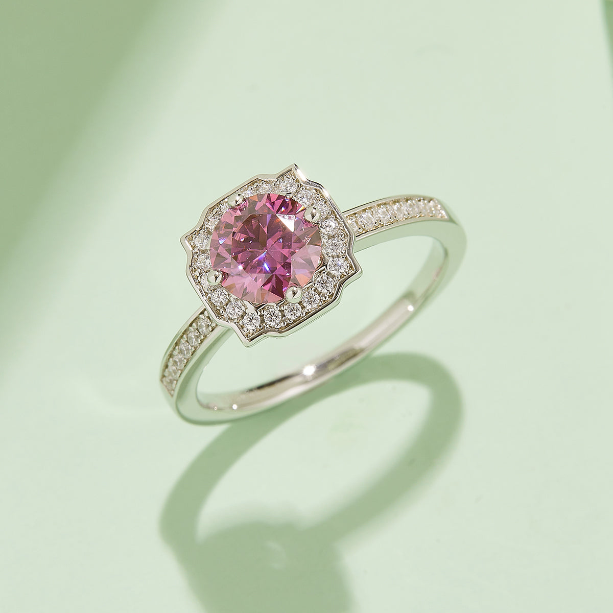 1.0 CT D Color Moissanite Pave Luxury Halo Ring in White Gold Plated Sterling Silver#8