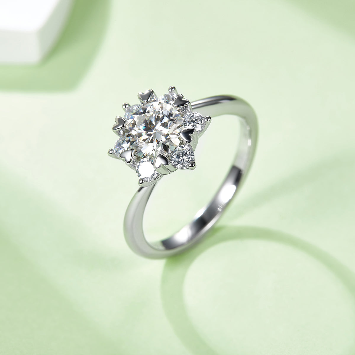 1.0 CT D Color Moissanite Star Flower Custom Ring in White Gold Plated Sterling Silver#7