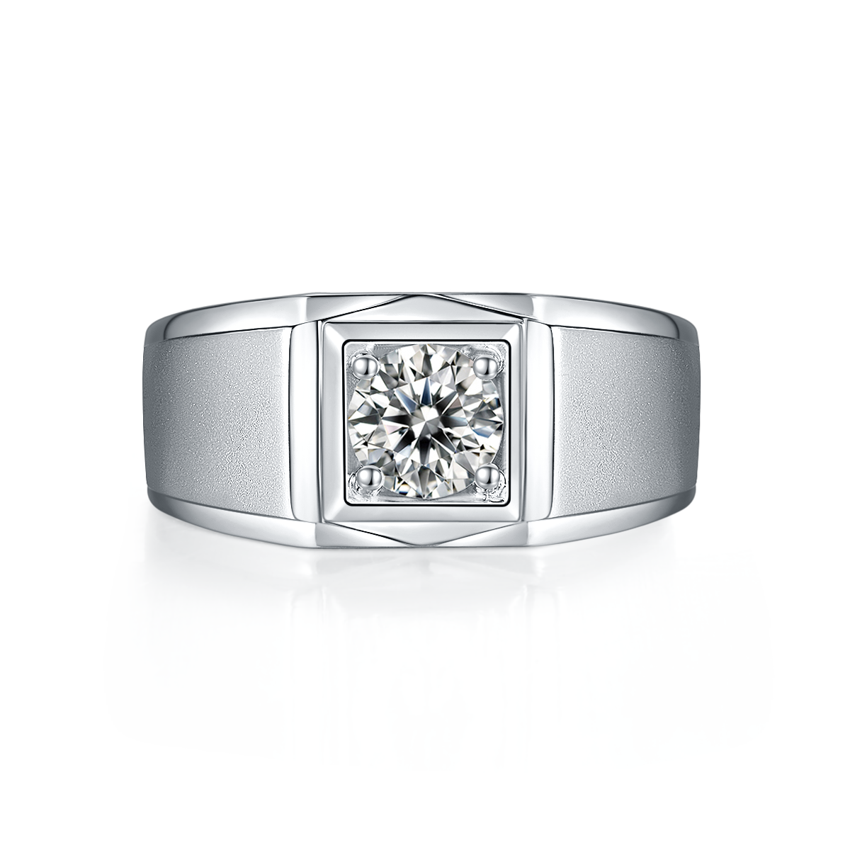 1.0 CT D Color Moissanite Trendsetter Men's Band in White Gold Plated Sterling Silver#7