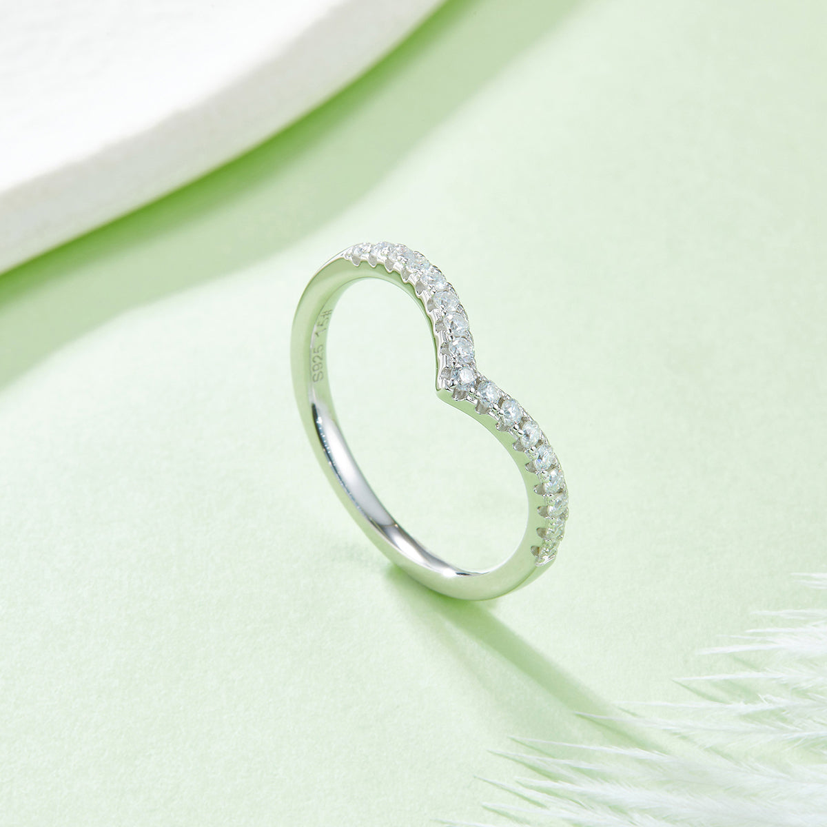 0.33 CT D Color Moissanite Melee V-Shaped Ring Guard in White Gold Plated Sterling Silver#4