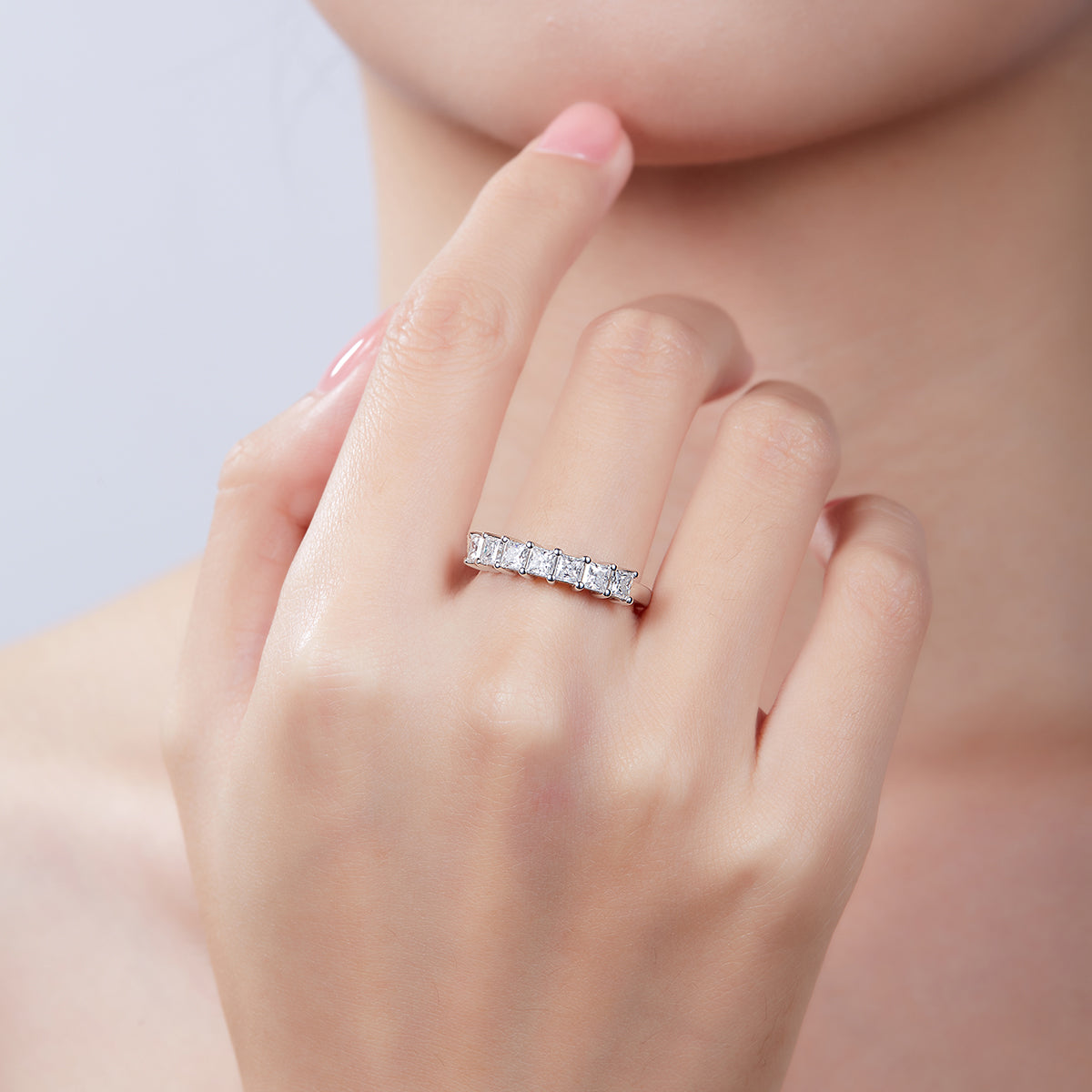 2.1 CT D Color Princess Cut Moissanite Eternity Band in White Gold Plated Sterling Silver#8