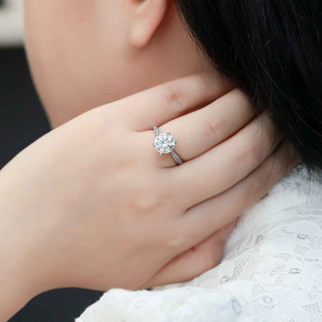 3.0 CT D Color Moissanite Pave Dancing Custom Ring in White Gold Plated Sterling Silver#5