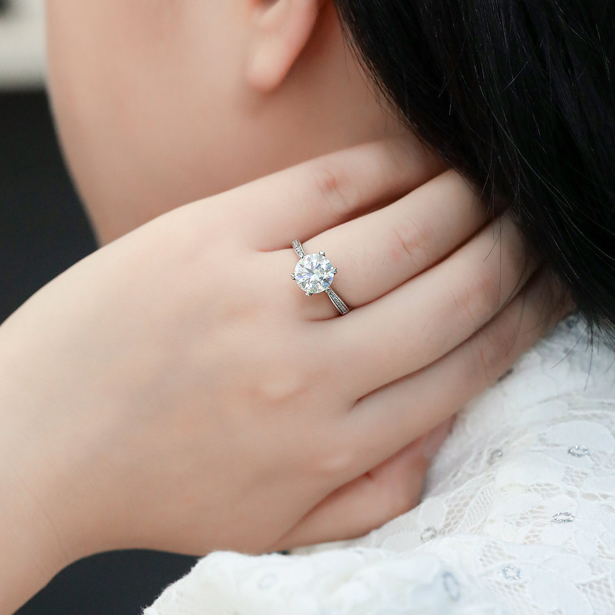 3.0 CT D Color Moissanite Pave Dancing Custom Ring in White Gold Plated Sterling Silver#12