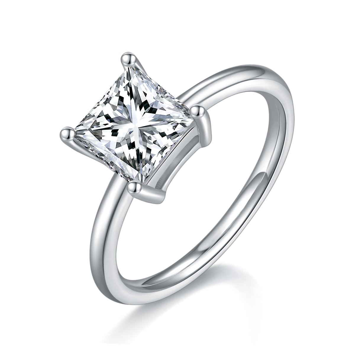 2.0 CT D Color Princess Cut Moissanite Classic Ring in White Gold Plated Sterling Silver#6