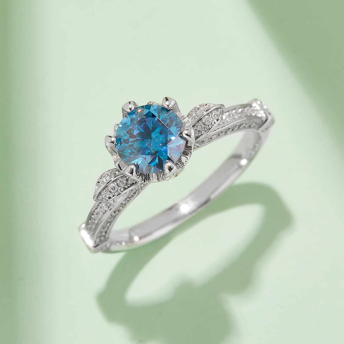 1.0 CT D Color Moissanite Swan Lake Custom Ring in White Gold Plated Sterling Silver#10