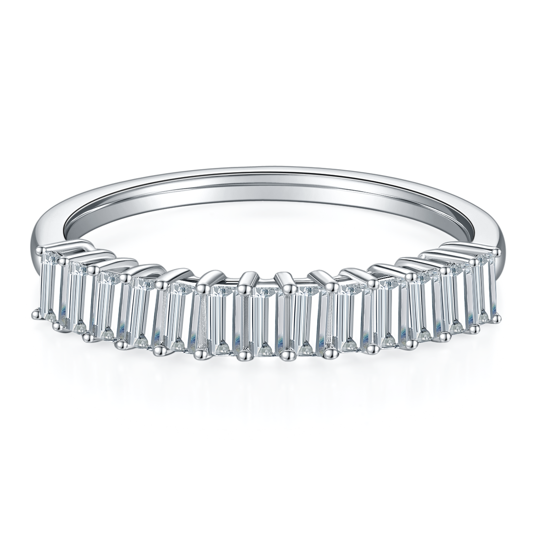 1.0 CT D Color Emerald Cut Moissanite Custom Eternity Band in White Gold Plated Sterling Silver#2