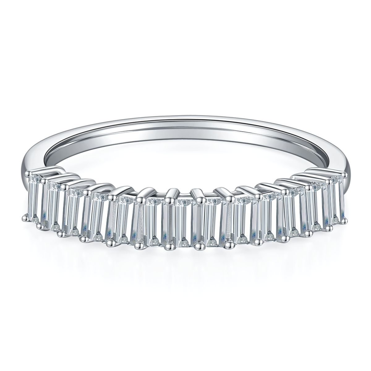 1.0 CT D Color Emerald Cut Moissanite Custom Eternity Band in White Gold Plated Sterling Silver#2