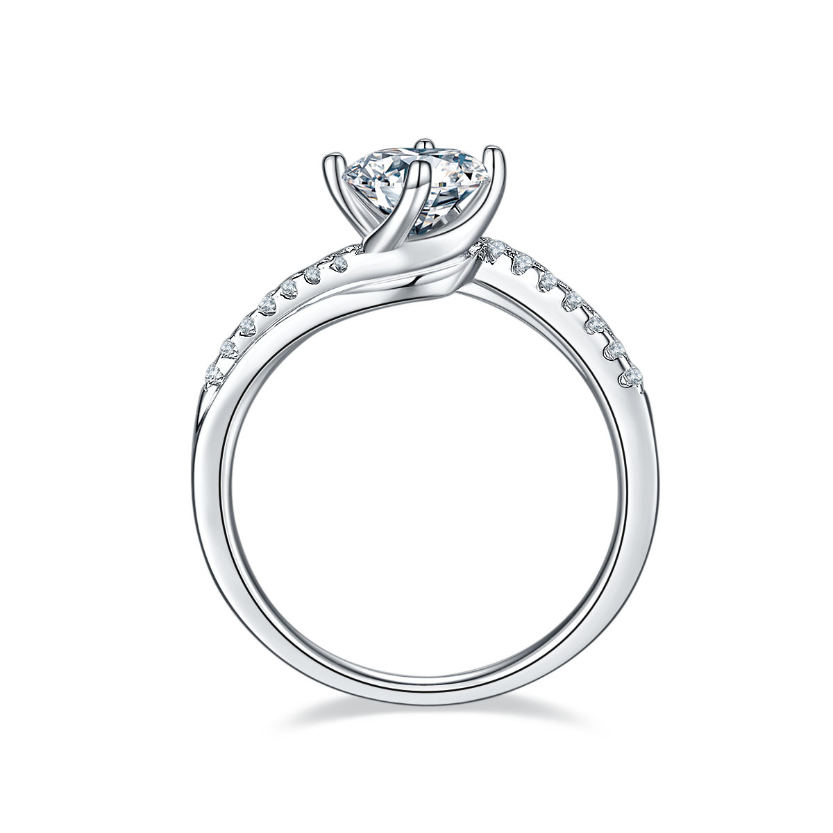 1.0 CT D Color Moissanite Happy Embrace Ring in White Gold Plated Sterling Silver#6