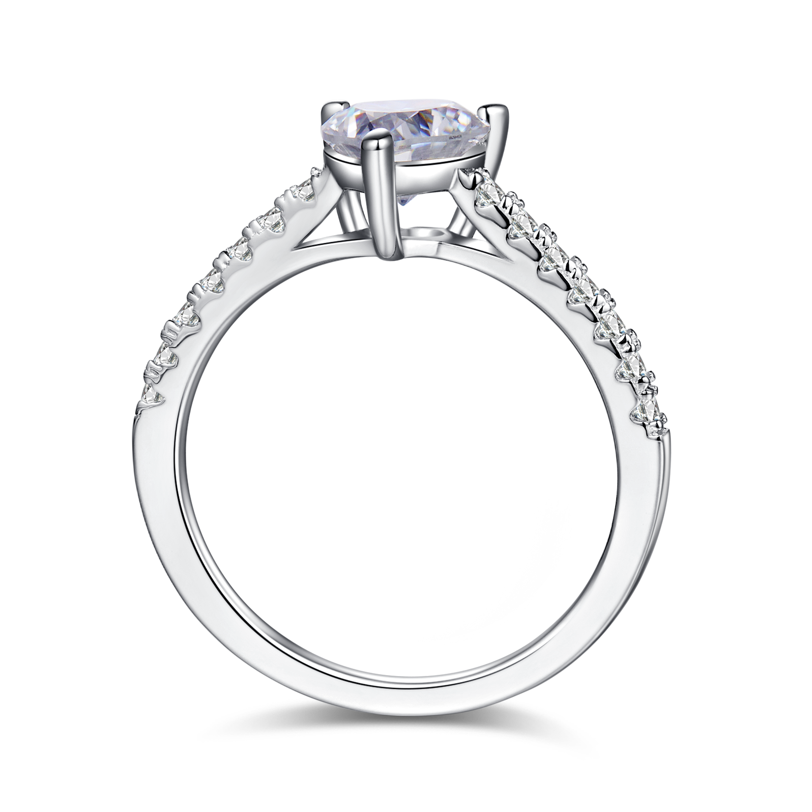 1.0 CT D Color Heart Cut Moissanite Pave Custom Ring in White Gold Plated Sterling Silver#7