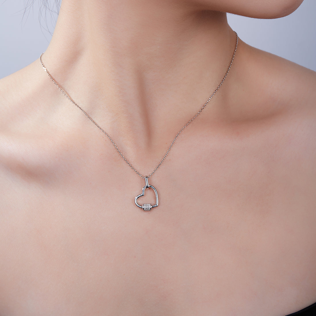 0.1 CT D Color Moissanite Melee Lock Heart Pendant in Sterling Silver#0