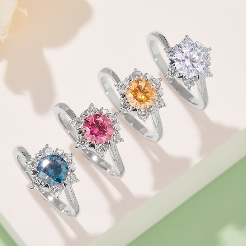 1.0 CT D Color Moissanite Star Flower Custom Ring in White Gold Plated Sterling Silver#11