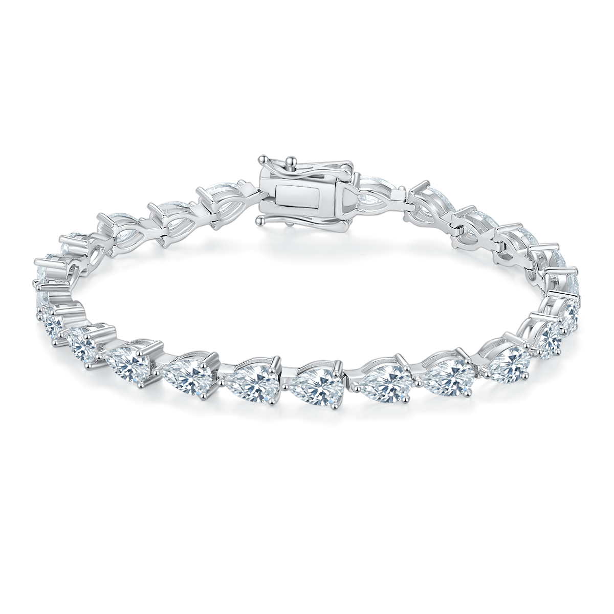 D Color VVS Moissanite Cluster Tennis Bracelet (Pear Cut, 0.5 CT Each) in White Gold Plated Sterling Silver#1