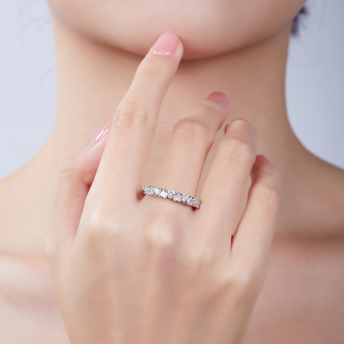 1.0 CT D Color Heart Cut Moissanite Custom Eternity Band in White Gold Plated Sterling Silver#8