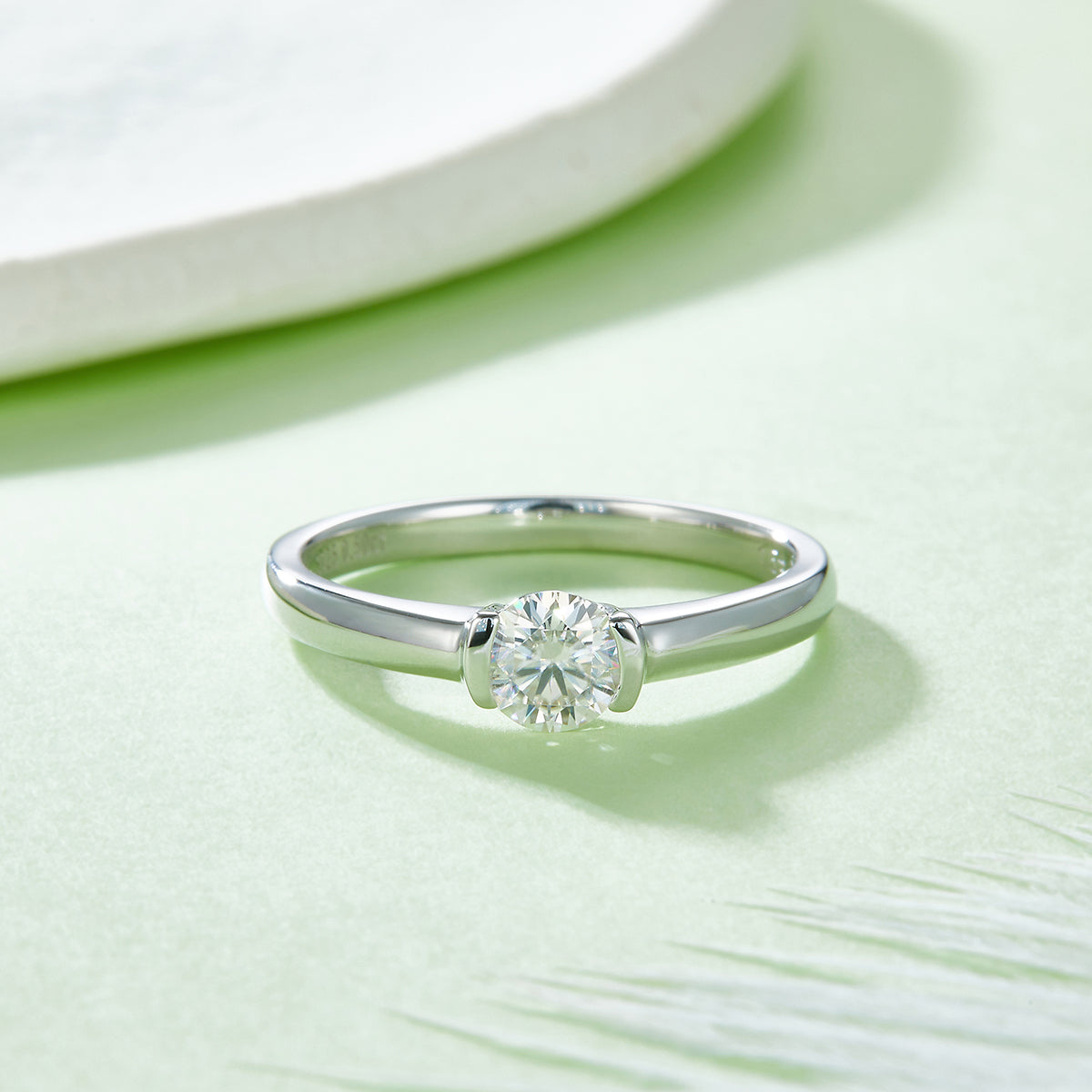 0.5 CT D Color Round Cut Moissanite Minimalist Ring in White Gold Plated Sterling Silver#7