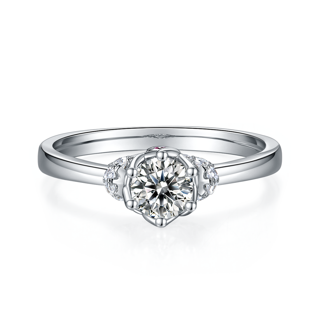 0.5 CT D Color Moissanite Crowning Straight Shank Ring in White Gold Plated Sterling Silver#5