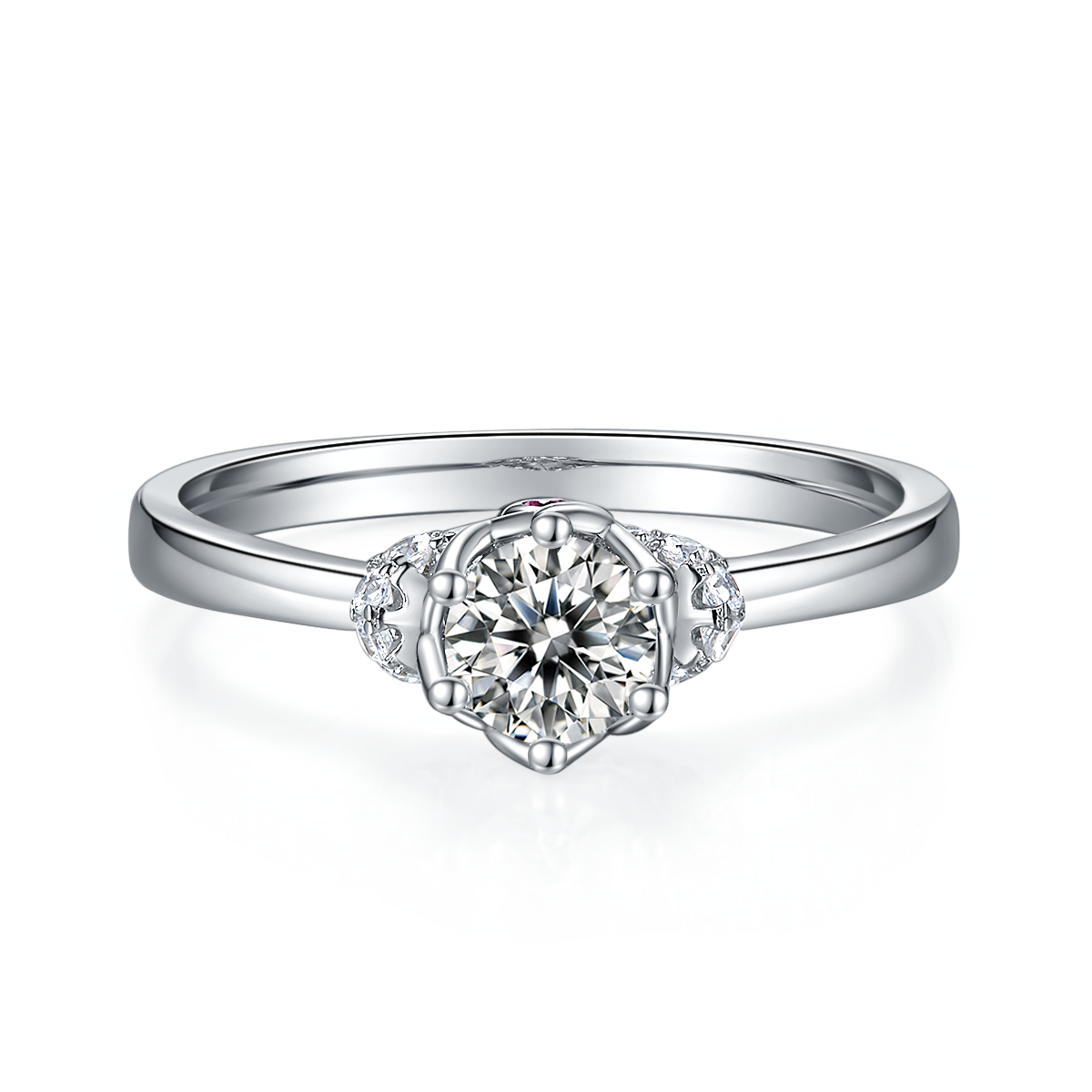 0.5 CT D Color Moissanite Crowning Straight Shank Ring in White Gold Plated Sterling Silver#5
