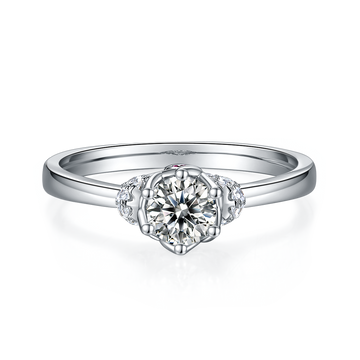 0.5 CT D Color Moissanite Crowning Straight Shank Ring in White Gold Plated Sterling Silver#5