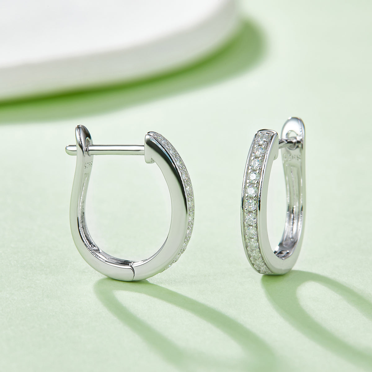 0.2 CT D Color Moissanite Melee Single Row Half Hoop Earrings in Sterling Silver#6