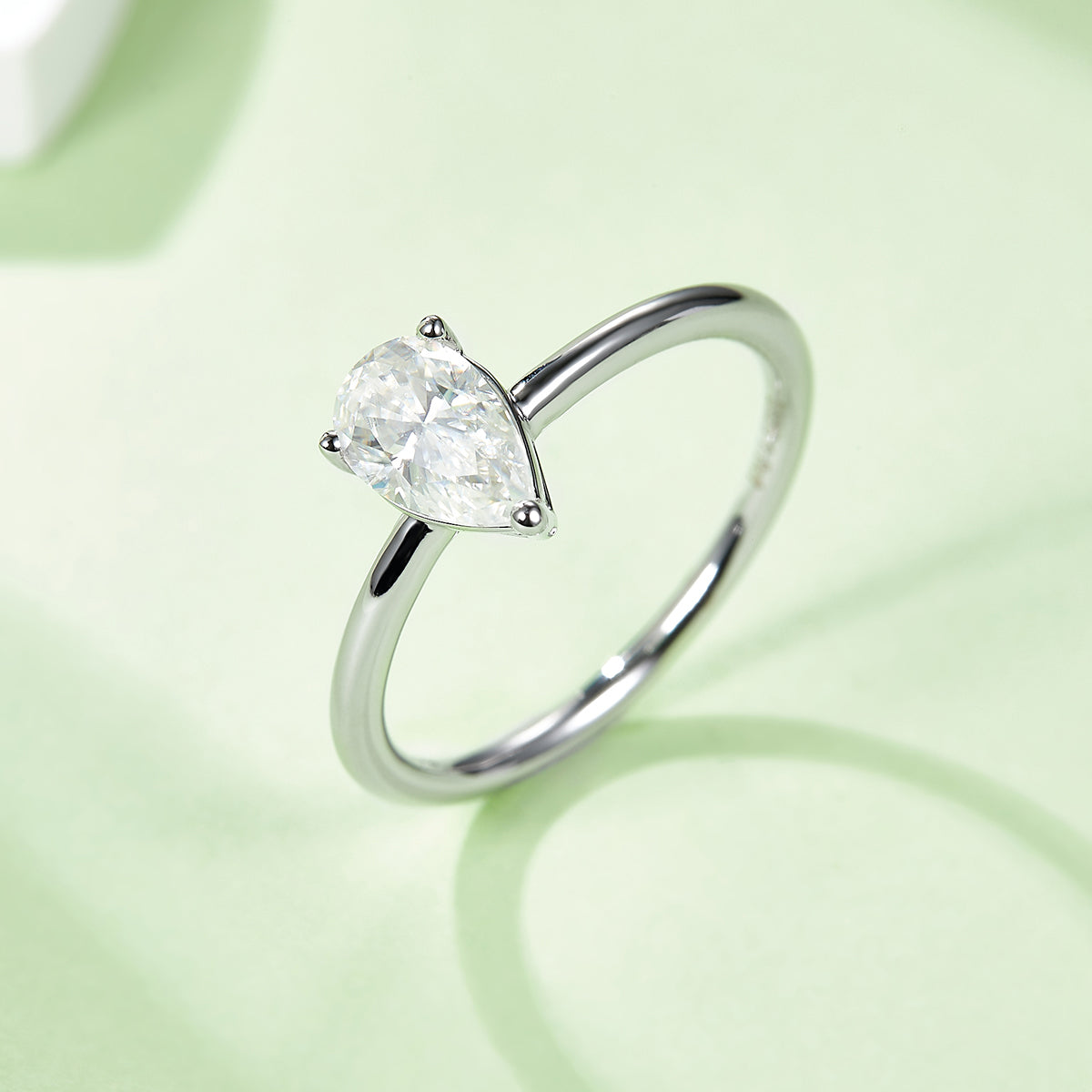 1.0 CT D Color Pear Cut Moissanite Classic Ring in White Gold Plated Sterling Silver#2