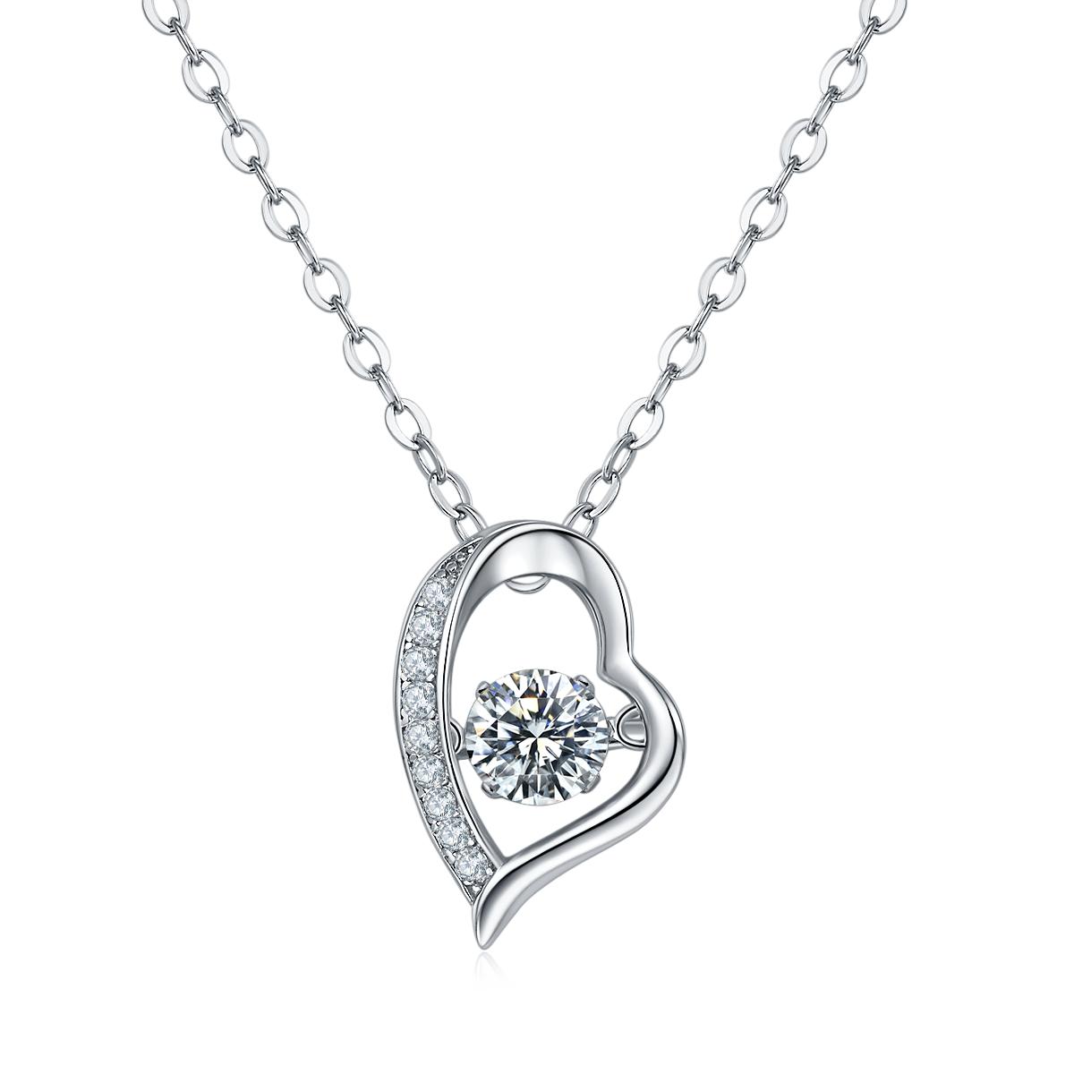 0.5 CT D Color Dancing Romance Moissanite Necklace in White Gold Plated Sterling Silver#2