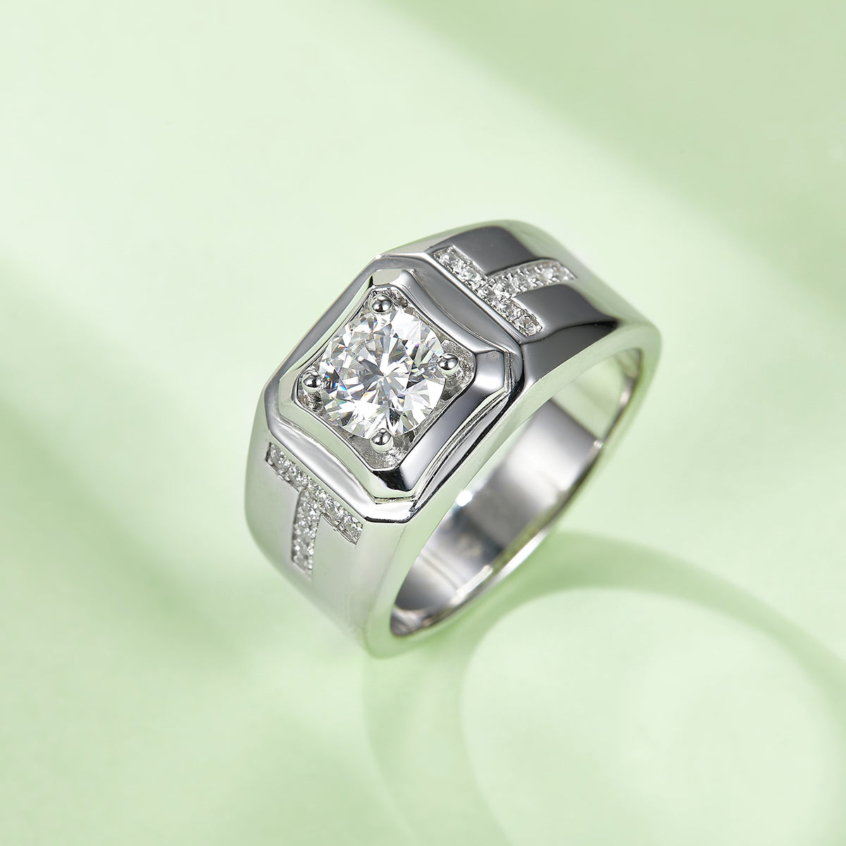 1.0 CT D Color Moissanite Bold Statement Men's Band in White Gold Plated Sterling Silver#2
