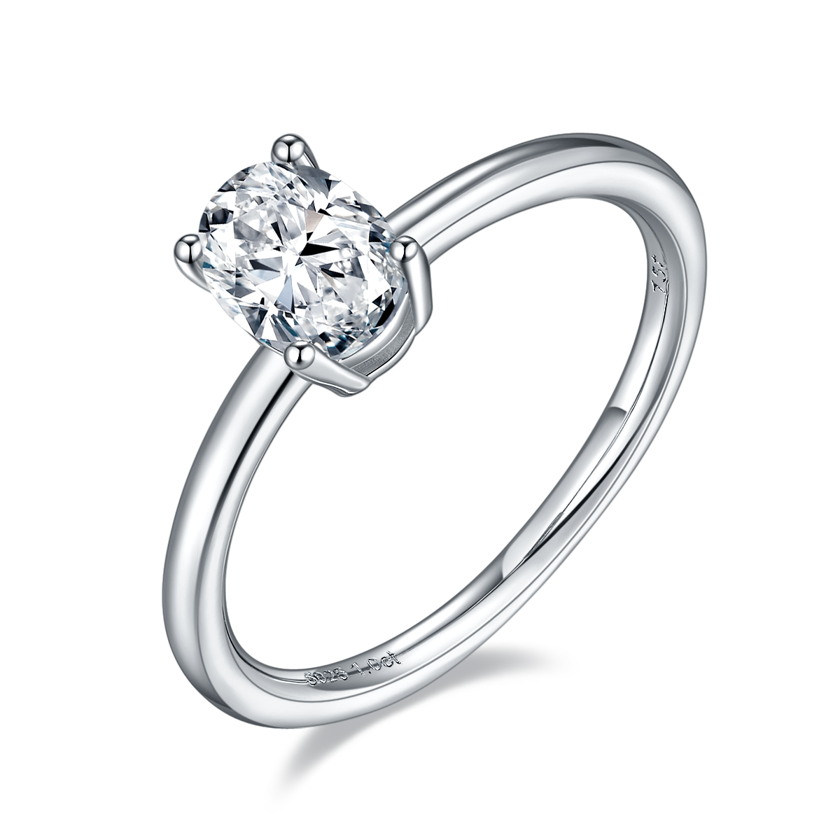 1.0 CT D Color Oval Cut Moissanite Classic Ring in White Gold Plated Sterling Silver#3