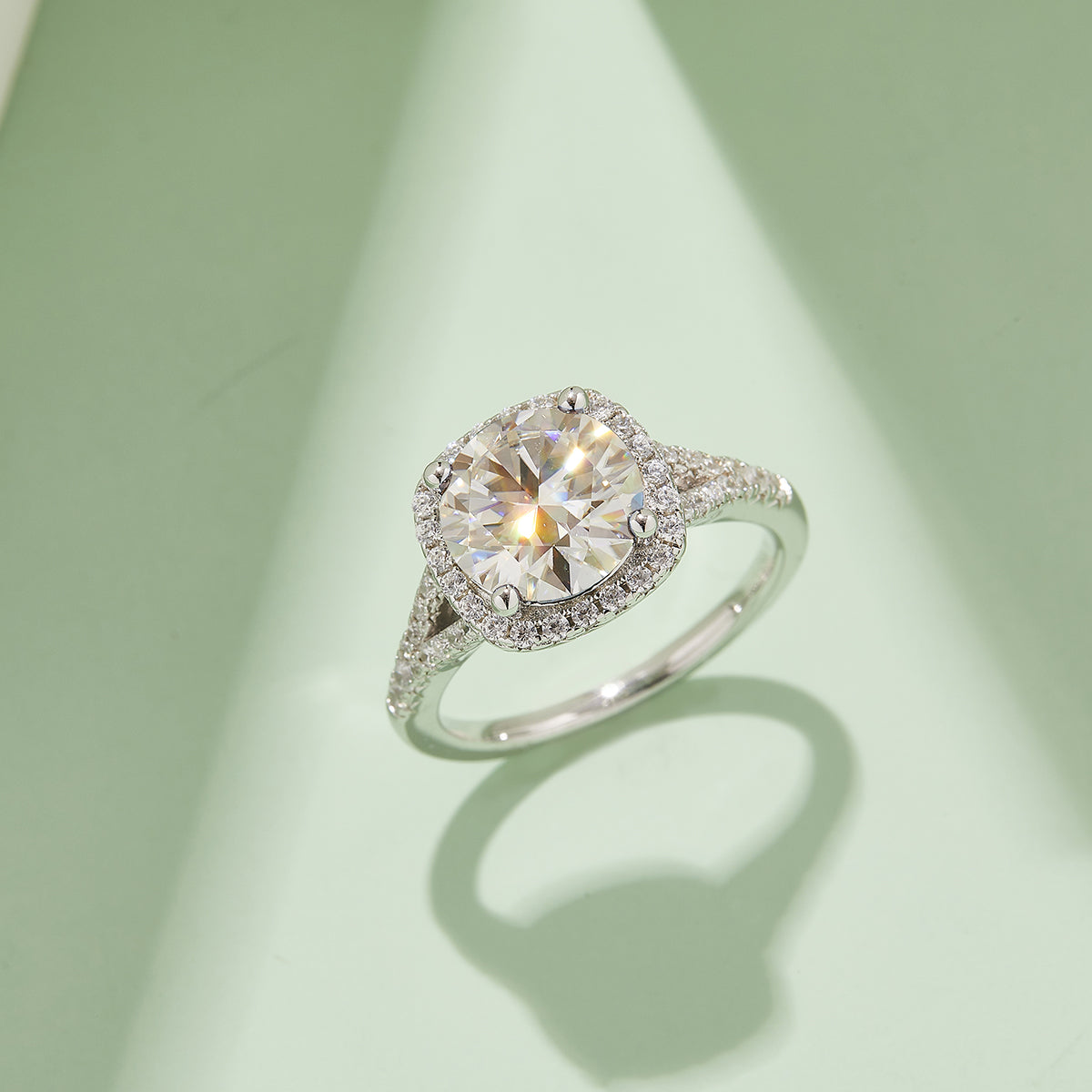 3.0 CT D Color Square Bezel Set Moissanite Split Shank Ring in White Gold Plated Sterling Silver#7
