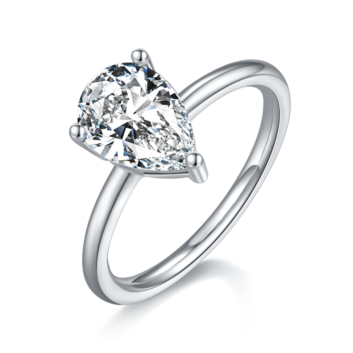 2.0 CT D Color Pear Cut Moissanite Classic Ring in White Gold Plated Sterling Silver#6