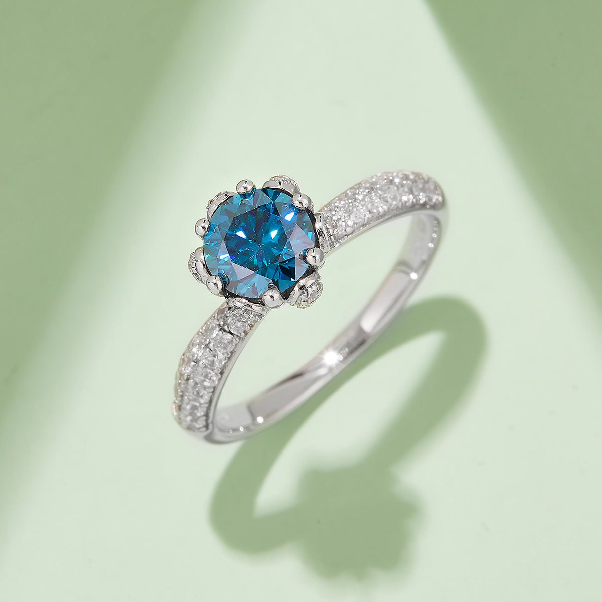 1.0 CT D Color Moissanite Flora Halo Straight Shank Ring in White Gold Plated Sterling Silver#10