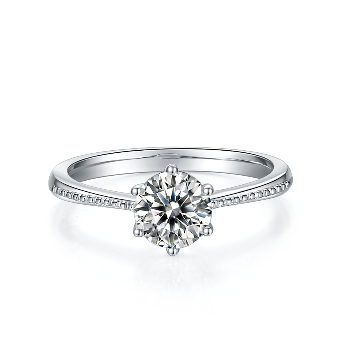 1.0 CT D Color Moissanite Milgrain Promise Straight Shank Ring in White Gold Plated Sterling Silver#5