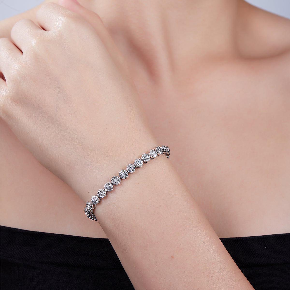 3.5 CT D Color Moissanite Round Bezel Tennis Bracelet (18cm) in 18K White Gold Plated Sterling Silver#5