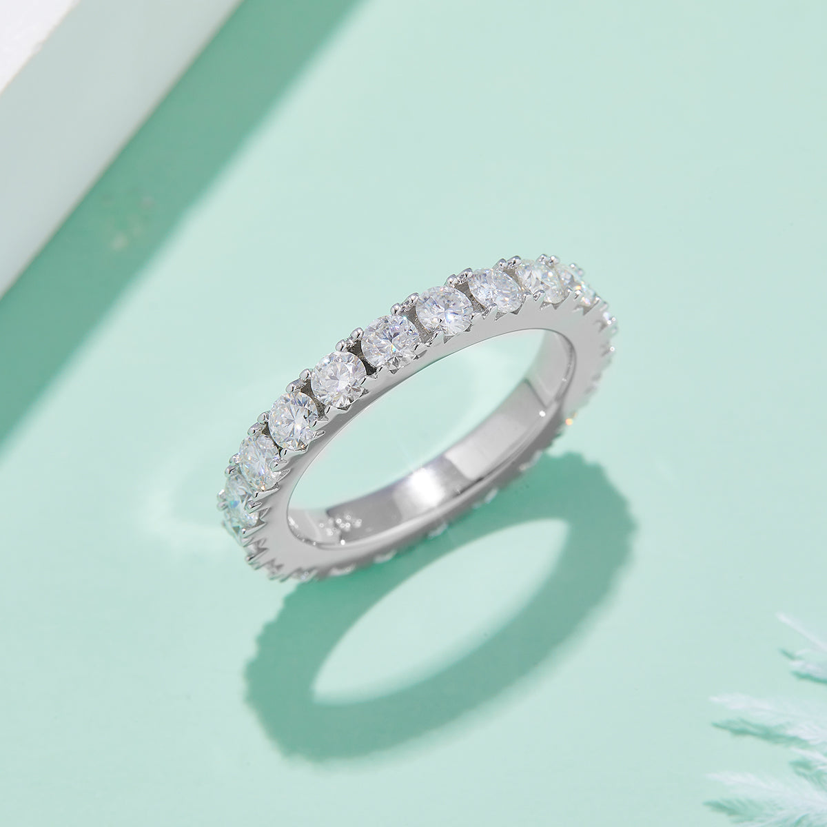 Moissanite Melee Micro-Pave Full Eternity Ring Guard (3.0mm) in White Gold Plated Sterling Silver#5