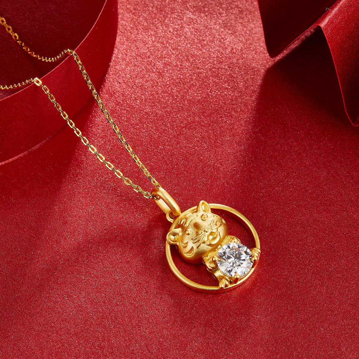 1.0 CT Moissanite Chinese Zodiac Tiger Necklace in Sterling Silver#4