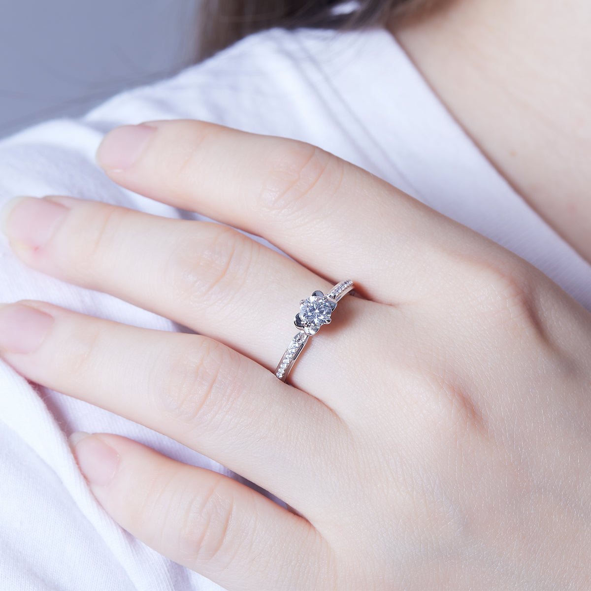 0.5 CT D Color Moissanite Pave Celebrity Style Ring in White Gold Plated Sterling Silver#12