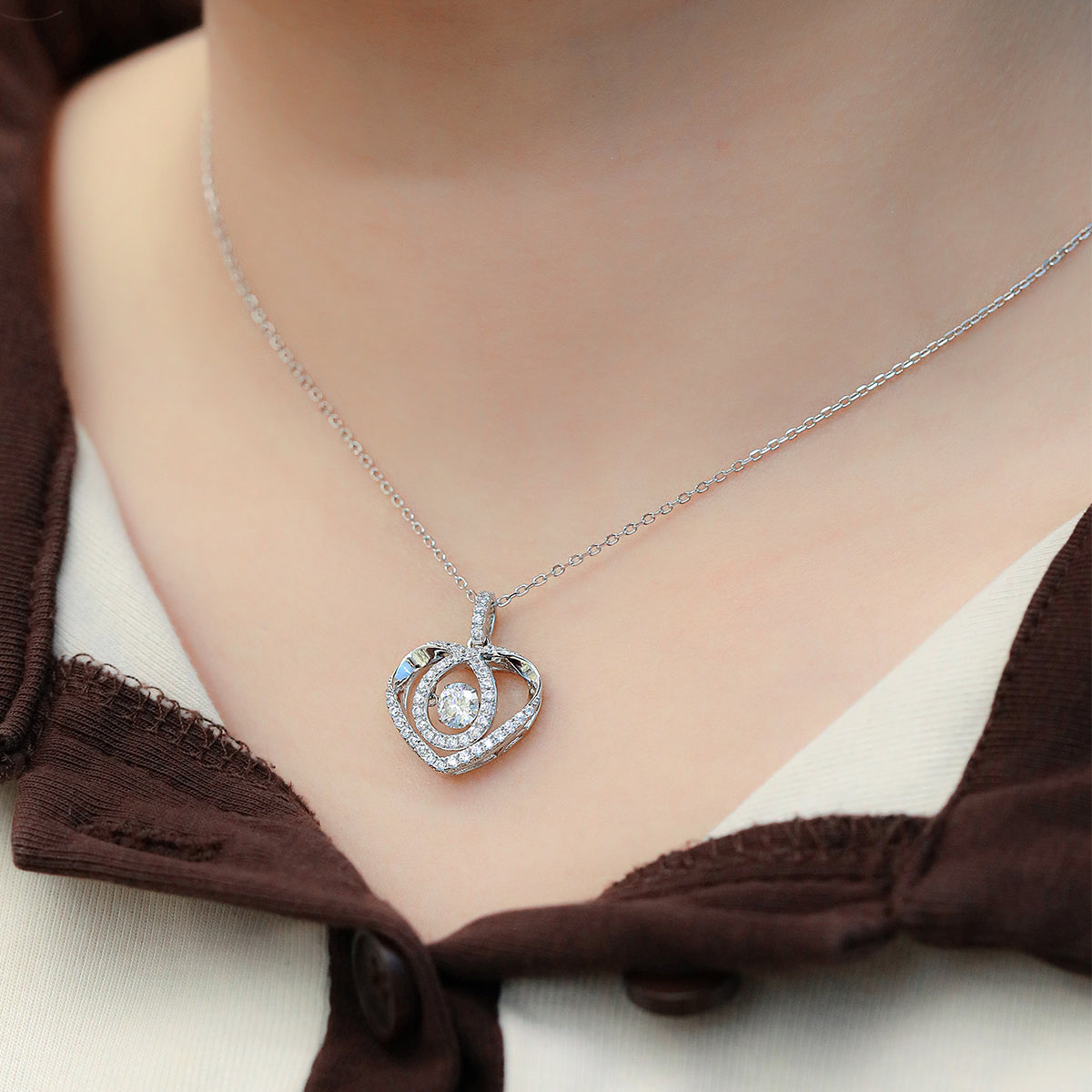 0.5 CT D Color Dancing Moissanite Heartbeat Necklace in White Gold Plated Sterling Silver#6