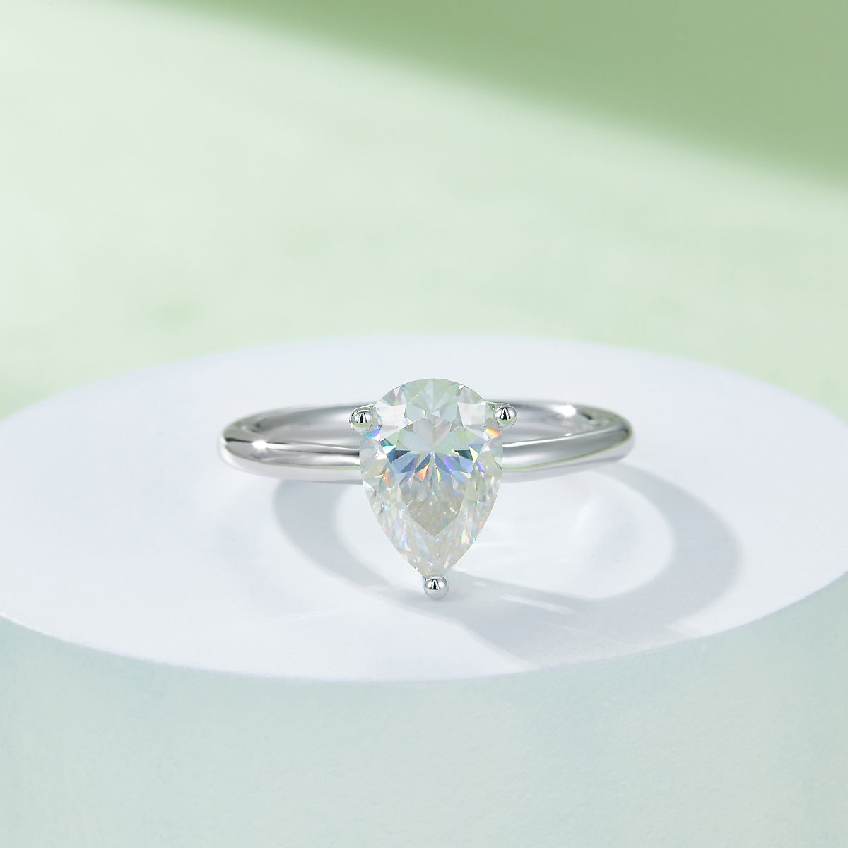 2.0 CT D Color Pear Cut Moissanite Classic Ring in White Gold Plated Sterling Silver#4