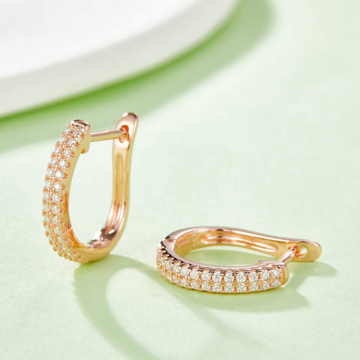 0.28 CT D Color Moissanite Melee Double Row Half Hoop Earrings in Sterling Silver#7