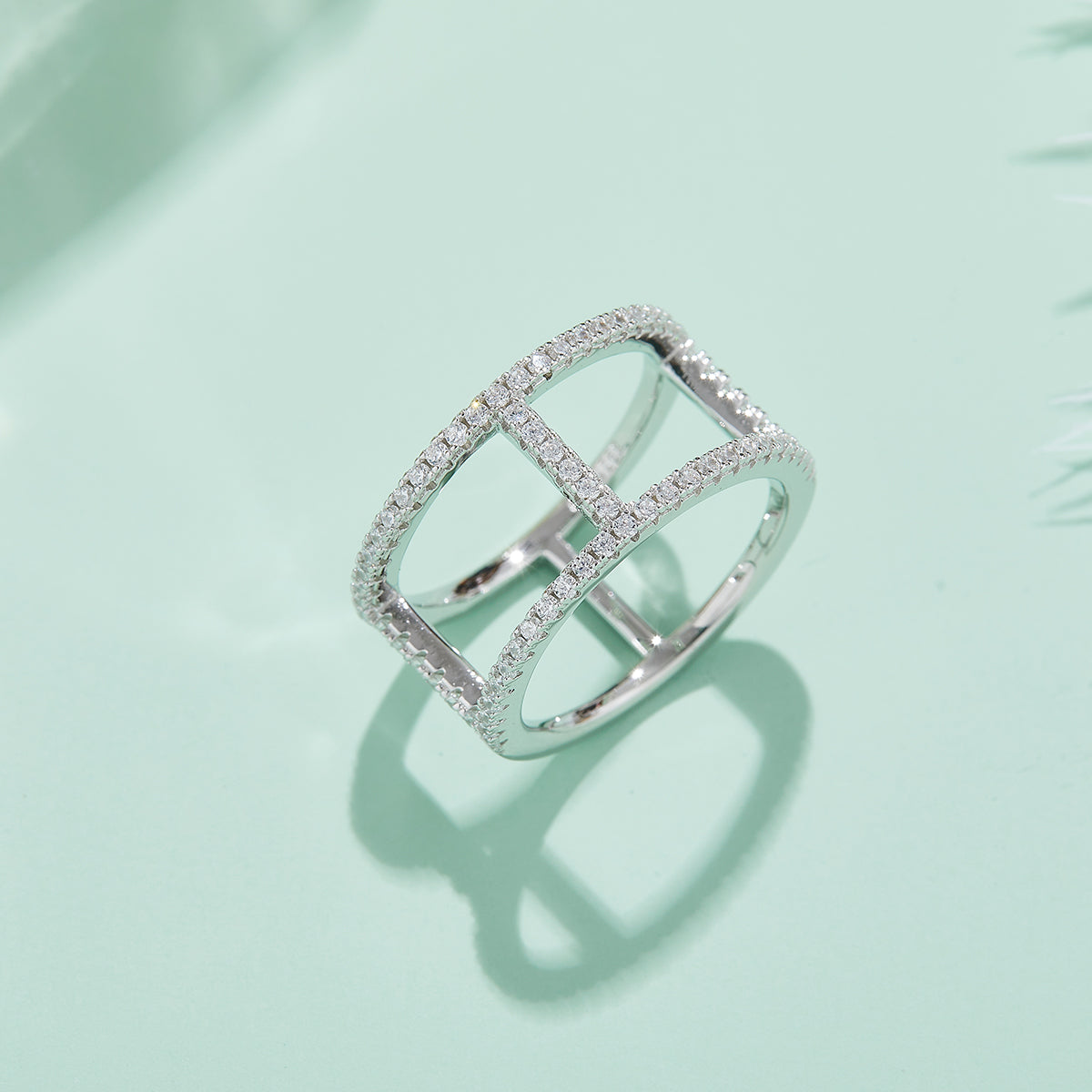 H-Shaped Moissanite Melee Ring Guard in White Gold Plated Sterling Silver#4