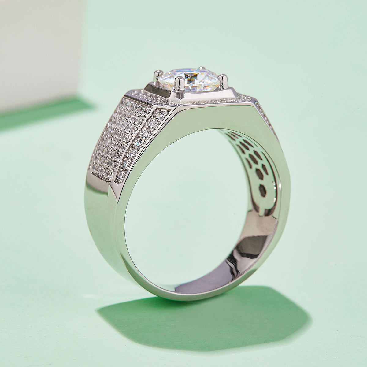 2.0 CT D Color Moissanite Elegant Men's Band in White Gold Plated Sterling Silver#3