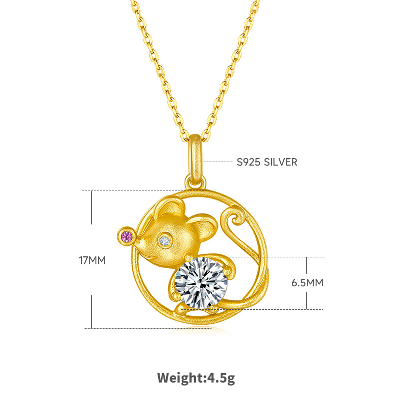 1.0 CT Moissanite Chinese Zodiac Rat Necklace in Sterling Silver#1