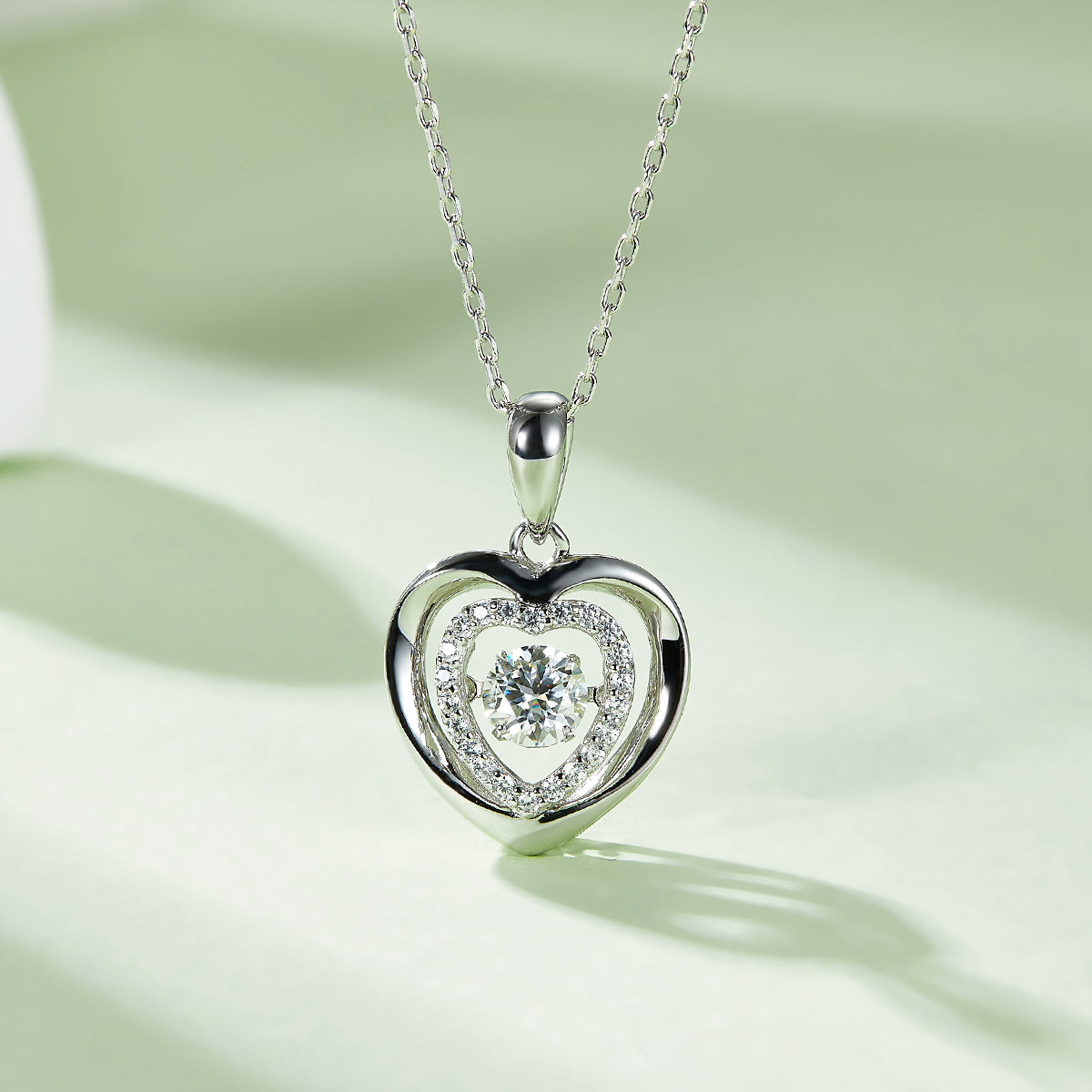 0.5 CT D Color Dancing Holding Heart Moissanite Necklace in White Gold Plated Sterling Silver#3