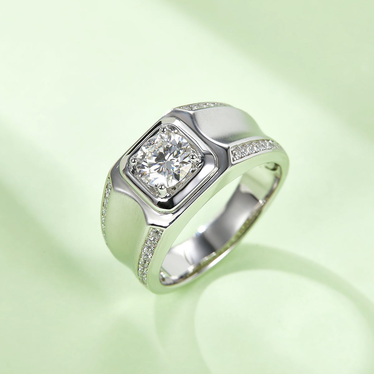 1.0 CT D Color Moissanite Mature Gentleman Men's Band in White Gold Plated Sterling Silver#2