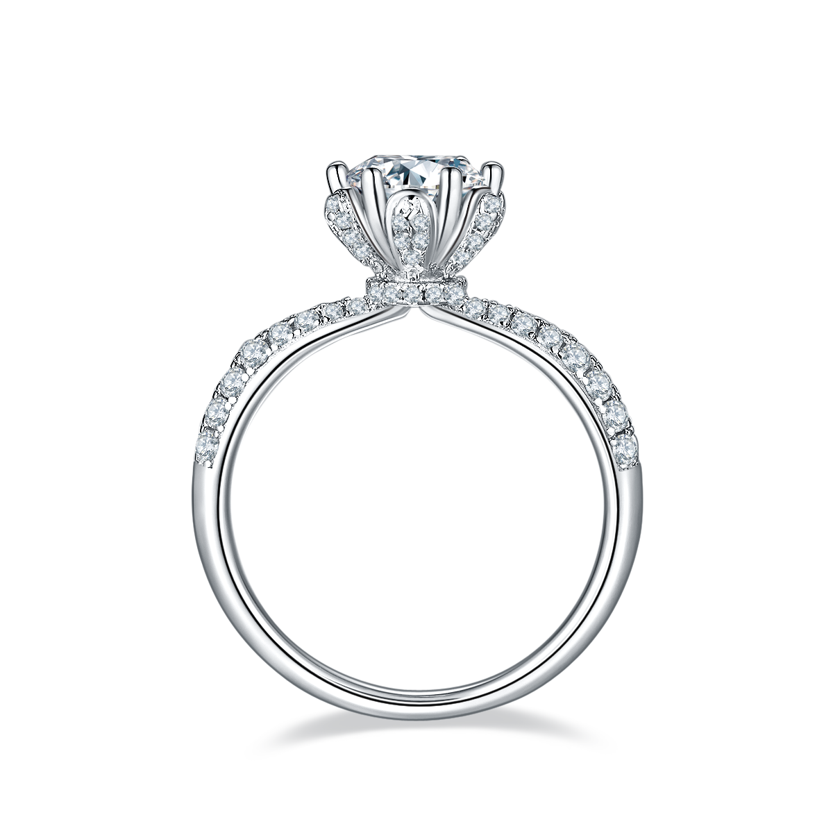1.0 CT D Color Moissanite Flora Halo Straight Shank Ring in White Gold Plated Sterling Silver#6