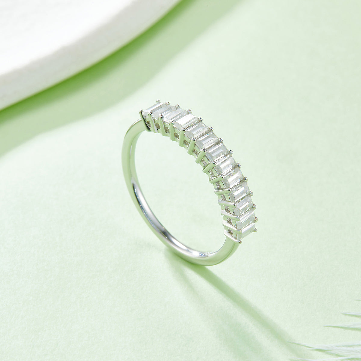 1.0 CT D Color Emerald Cut Moissanite Custom Eternity Band in White Gold Plated Sterling Silver#4