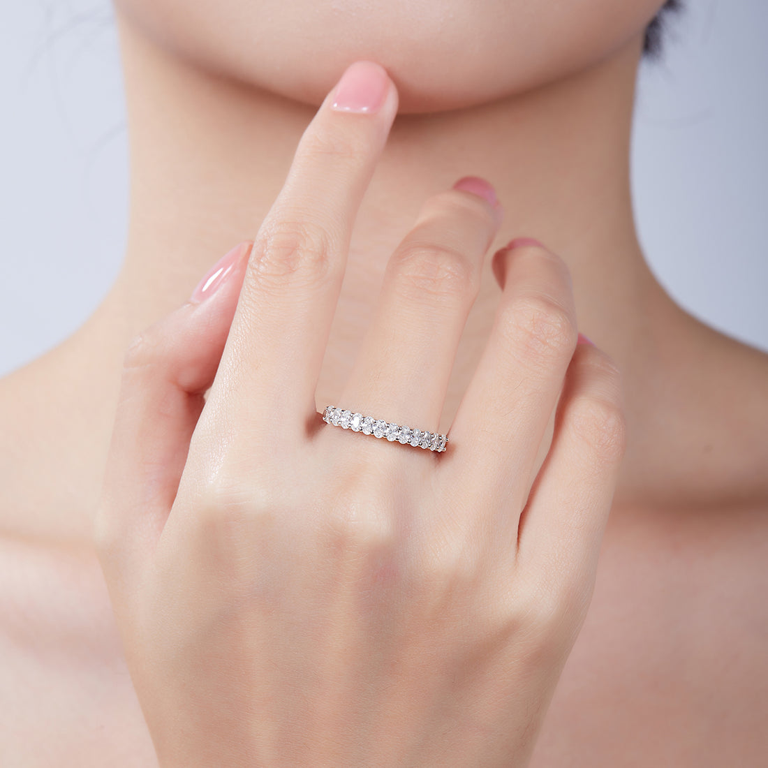 1.0 CT D Color Oval Cut Moissanite Custom Eternity Band in White Gold Plated Sterling Silver#3