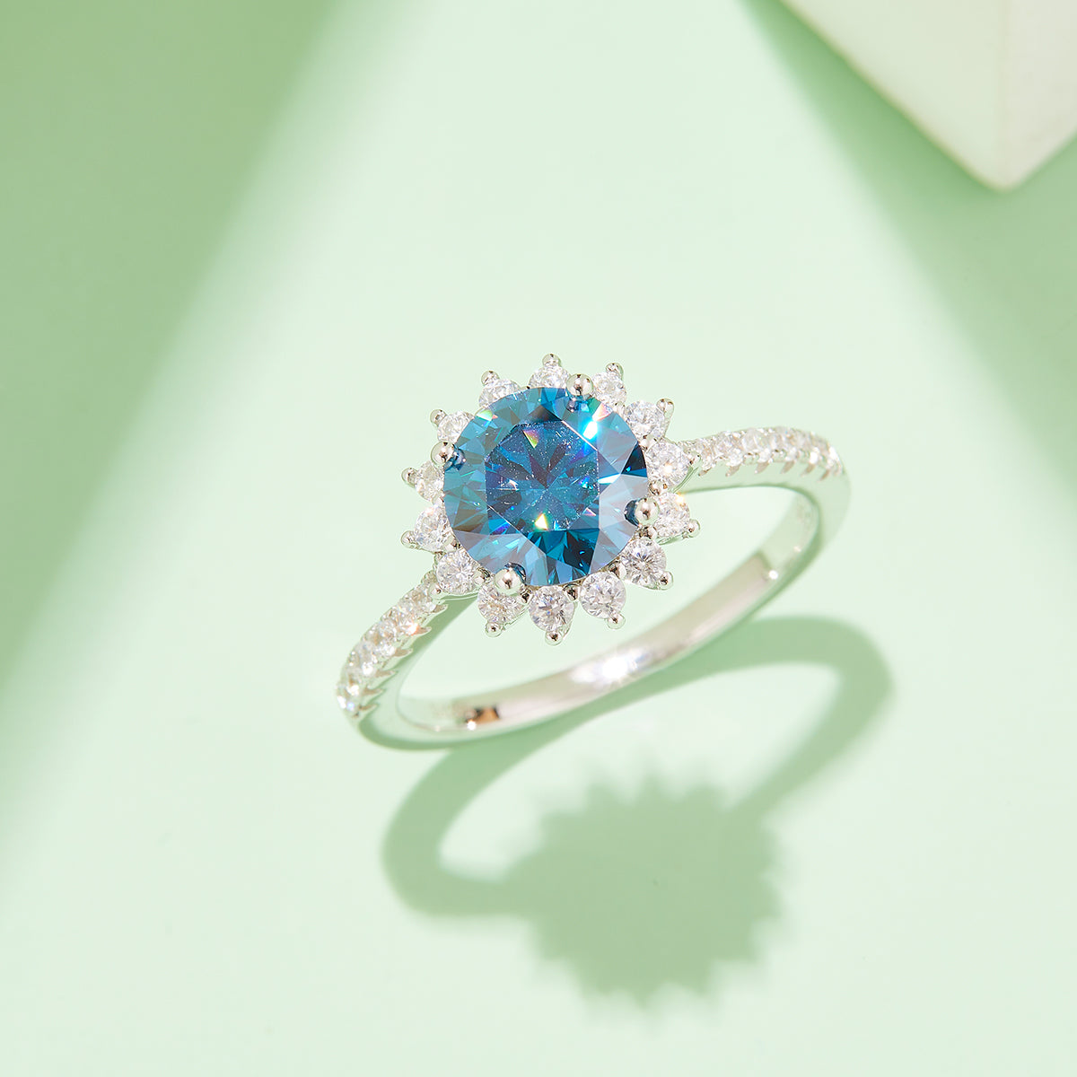 2.0 CT D Color Moissanite Sunflower Custom Ring in White Gold Plated Sterling Silver#10